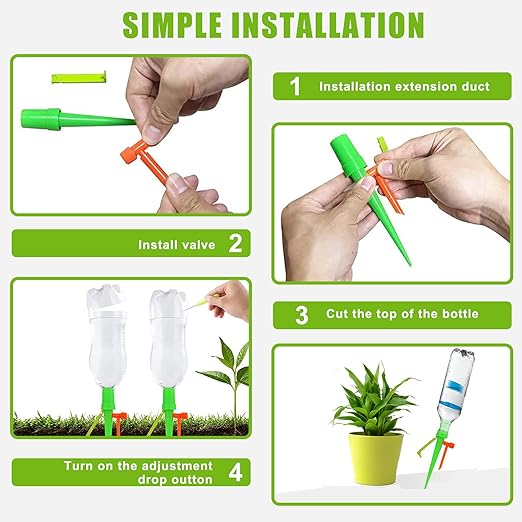 New Upgrade Plant Self Watering Spikes Devices, Plant Drip Irrigation System with Slow Release Control Valve Switch - Adjustable Watering Devices for Outdoor Indoor Garden Plants (16, Orange+Green)