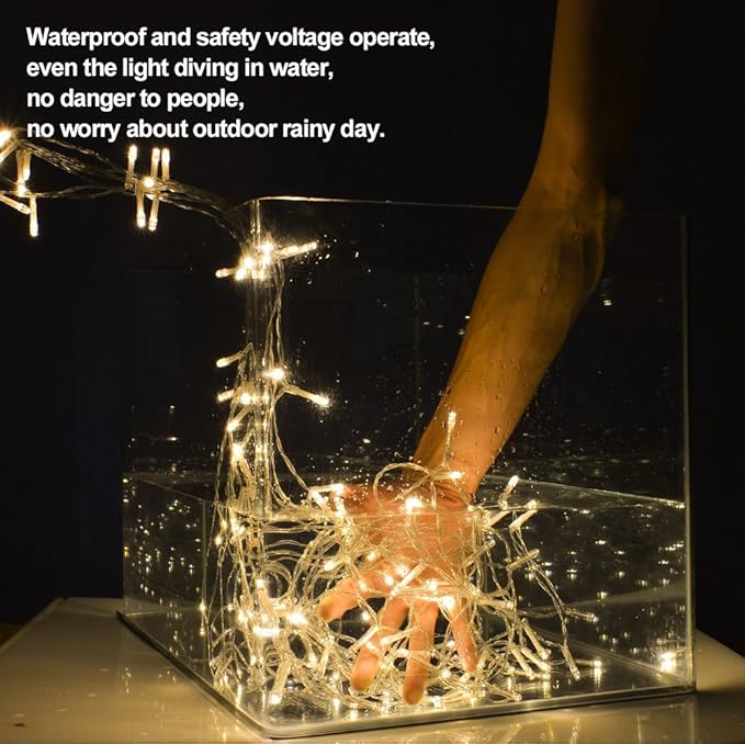 IMAGE Solar Curtain Lights 8 Modes 9.8x9.8 Feet Solar String Lights for Wedding Party Home Decoration Backdrops Full Waterproof UL Safety Standard Warm White