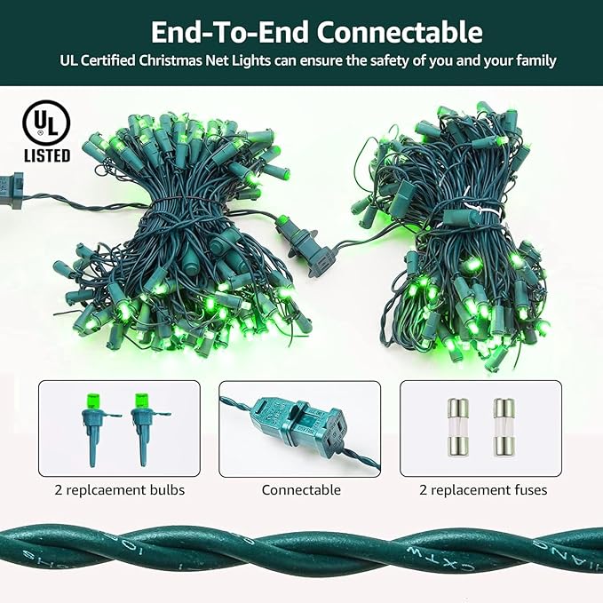 Led Christmas Net Lights Outdoor Christmas Decorations 120Led 6Ftx4Ft Connectable Waterptoof Mesh Net Lights for Trees Bushes Wedding Garden Outdoor Christmas Decorations (Green)