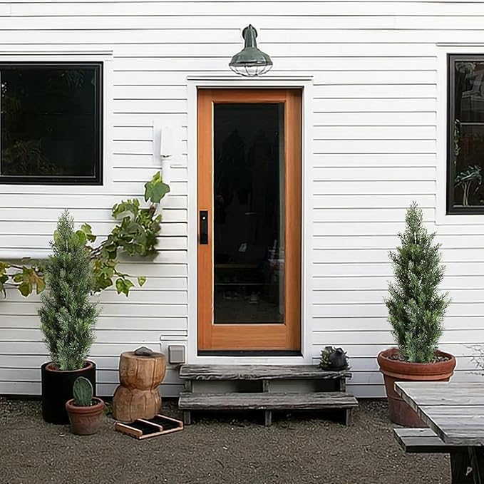 momoplant Artificial Cedar Topiary Trees 3 Ft Fake Cedar Shrubs Set of 2 Faux Cypress Potted Plants for Outdoor Indoor Decor