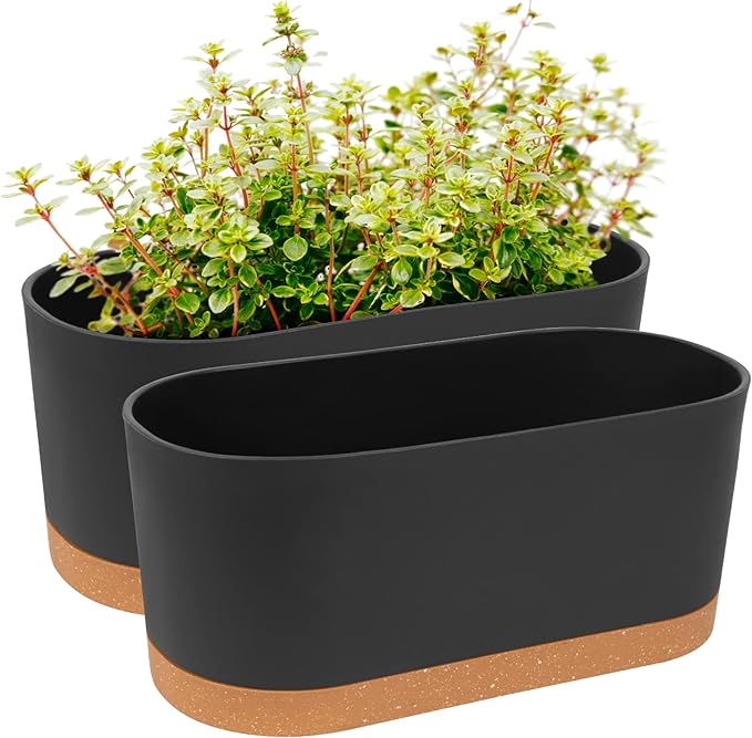 QCQHDU 2 Pack Window Planter Box 16” x 7", Self Watering Plant Pots for Indoor Plants Home Garden Flower Pot with Drainage Hole and Tray