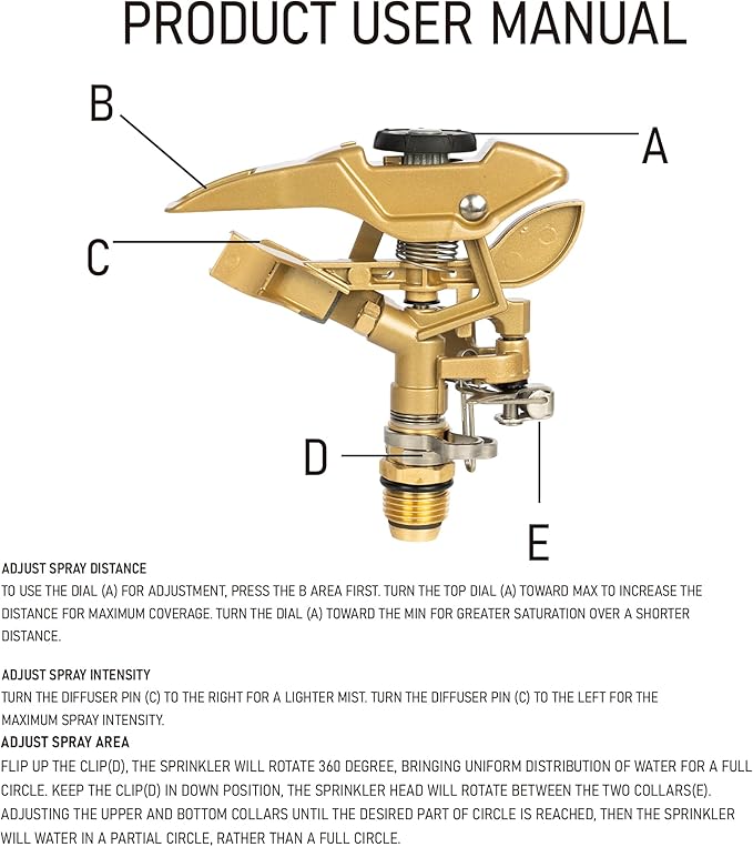 Hourleey 1/2 Inch Zinc Impact Sprinkler, 2 Pack Heavy Duty Lawn Sprinkler Head with Nozzles, Adjustable 0-360 Degree Impulse Watering Sprinklers for Large Coverage Garden Grass Yard Irrigation