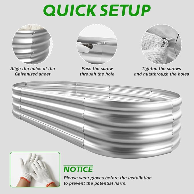 Galvanized Raised Garden Beds, 4x2x1ft Outdoor Raised Garden Boxes, Oval Large Bottomless Metal Elevated Garden Bed Planter Box for Vegetables, Fruits, Flower