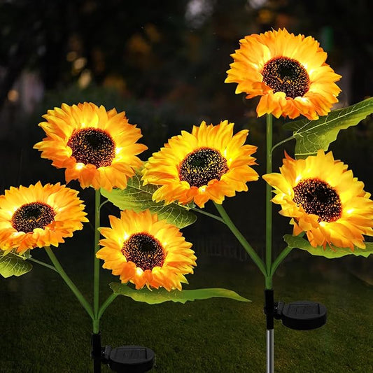 Solar Garden Lights Outdoor Waterproof, 2 Pack Solar Powered Decorative Sunflower Garden Stake Lights for Outdoor Patio Pathway Walkway Landscape Yard Cemetery Grave Decorations