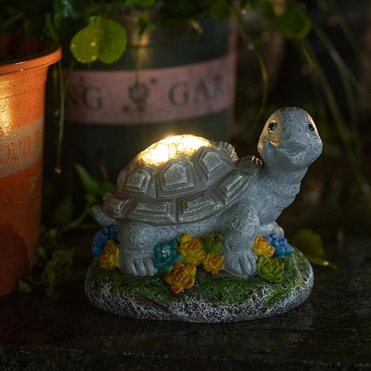 Garden Statue Turtle,Solar Turtles Decor for Outdoor,Resin Tortoise Figurine with Solar Light for Patio,Balcony,Yard,Lawn Ornament,Perfect Garden Gift