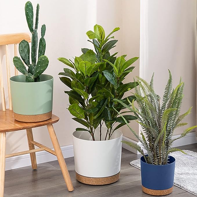 ZMTECH Set of 6 Self Watering Plastic Plant Pots, 6.5in Diameter x 6.1in Height, Modern Decorative Flower Pots for Indoor Outdoor House Plants, Succulents, Flowers (White+Green+Blue)