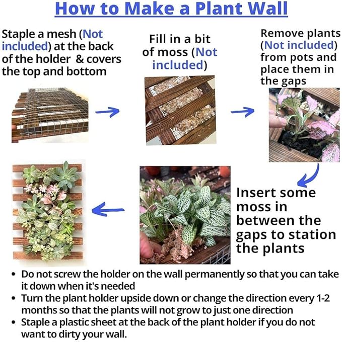 ShopLaLa Wall Planter – Wooden Air Plant Succulent Holder Hanger Indoor Outdoor, Live Orchid Wall Wood Display Frame Vertical Garden Balcony Deck Bathroom Macetas Para Plantas De Aire 15.7" (40cm)