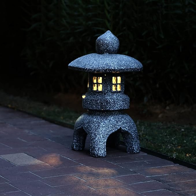 Pagoda Garden Statue Outdoor Figurine Lights Solar Powered LED Garden Decor Pagoda Light Asian Lantern Outdoor Decorations Home Tranquil Resin Waterproof Decor Lawn Yard