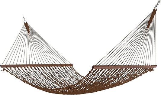 Hatteras Hammocks Deluxe Antique Brown DuraCord Rope Hammock – 13 ft. x 60 in., 2-Person, 450 lb Capacity, Cumaru Spreader Bar, Zinc-Plated Hardware – Handcrafted in The USA