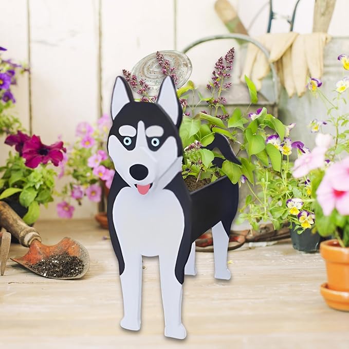 Siberian Husky Dog Planter Plant Pots,Cute Garden Dog Flower Planter,Dog Planters Birthday Gifts for Women,Office,Indoor/Outdoor Decor（9.45 * 5.67 * 13.39in）