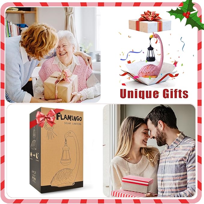 Solar Flamingo Statues for Garden Decor: Outdoor Figurines Sculpture with Lantern for Lawn Patio Yard Balcony - Gifts for Mom Grandma