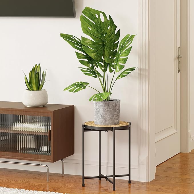 Bamworld Rattan Plant Stand Indoor,Round Plant Table for Large Plants,Tall Heavy Duty Plant Holder for Living Room Bedroom Balcony,Boho Rattan Decor