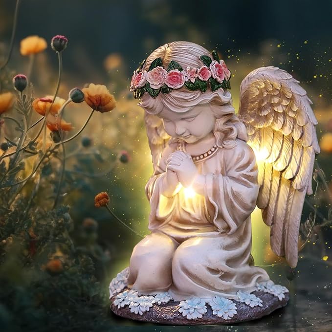 Choies Solar Angel Garden Statue Outdoor Decor,Praying Angel Sculpture for Outside,Home,Patio,Yard,Cemetery,Perfect Birthday or Valentines Day Angel Gifts for Women,Mom
