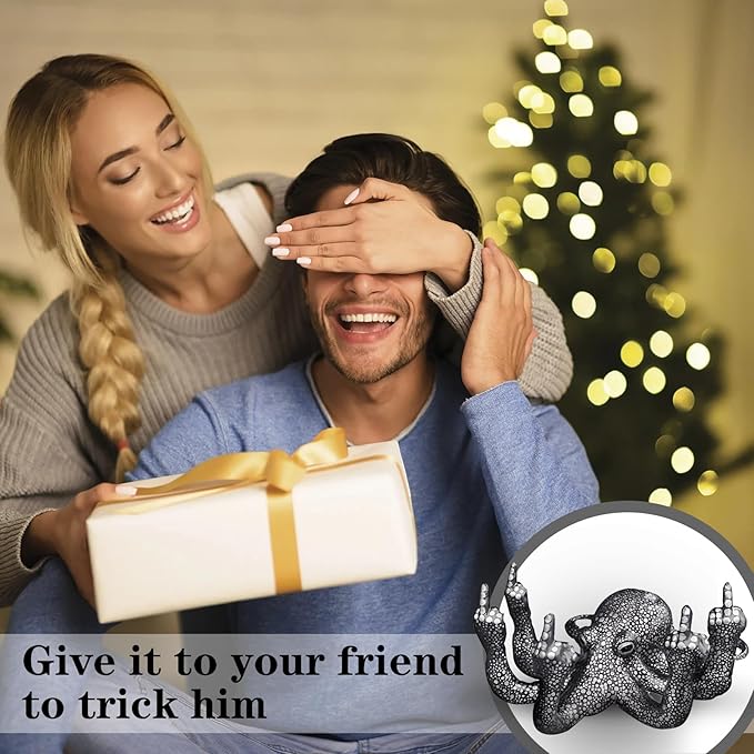 Octopus Statue,Middle Finger Desk Decor,Home Office Decor,Cute Room Decor,Funny Gifts,Various Fish Tank Decoration (Black)