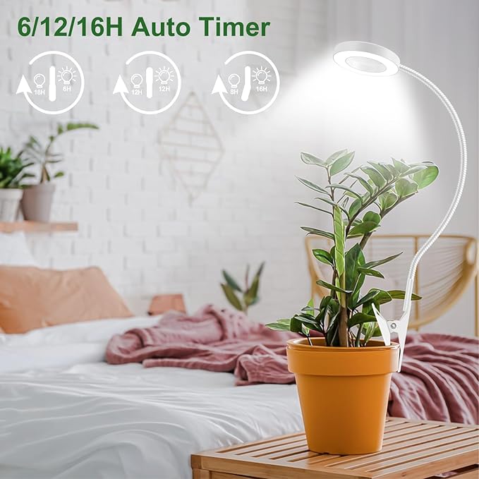 Wolezek 2 in 1 Grow Lights for Indoor Plants, 3 Colors Plant Lights for Indoor Growing with 360° Gooseneck, 48 LEDs Full Spectrum Plant Grow Lights Indoor, 6/12/16H Timer, 5 Brightness, White 2 Pack
