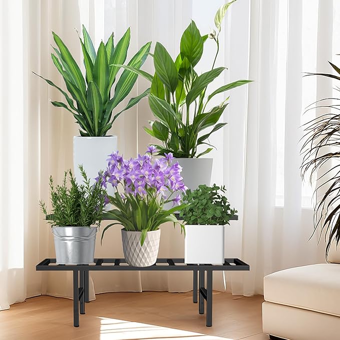 Plant Stand Indoor Outdoor, Heavy Duty Iron Pedestal Stands Metal Plant Stand for Indoor Outdoor, 2-Tier Sturdy Flower Stand Display Plant Shelf