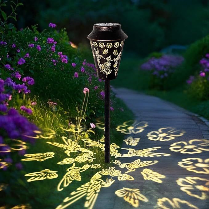 Solar Pathway Lights, Hummingbird Metal Copper Lantern for Garden, Patio, Lawn, Walkway, Outdoor Waterproof Landscape Lighting Decorative, Ideal Gifts for Women, Mom, Grandma