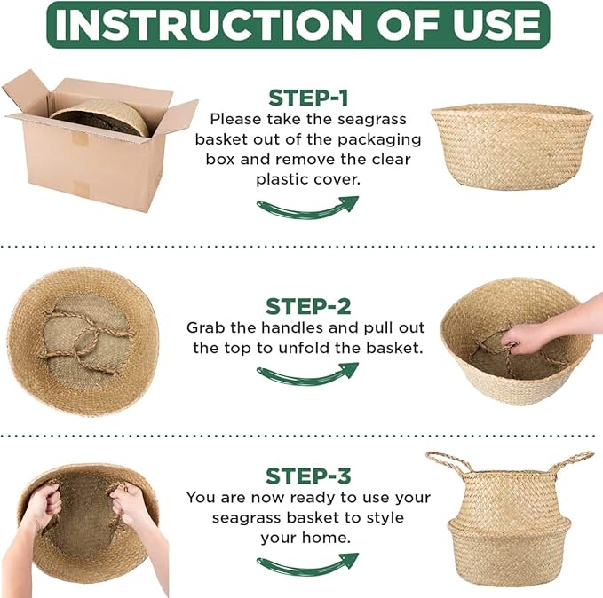 Plant Baskets – Large Seagrass Pot for Tall Indoor Faux Olive Tree, Woven Wicker Rattan Planter for Boho Basket 9-10 Inch (Black, Large)