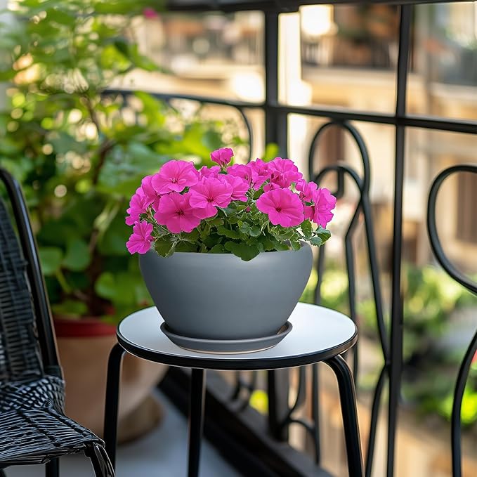 Ceramic Pots for Plants - 9 Inch Planter for Outdoor Plants Large Plant Pot Indoor with Drainage Hole and Saucer Decorative Modern Flower Pot for Home Garden Decor Gray