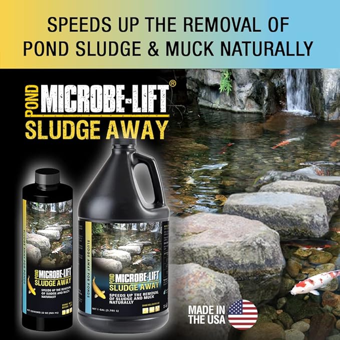 MICROBE-LIFT MLXSAG4 Sludge-Away Pond and Outdoor Water Garden Sludge and Muck Remover, Safe for Live Koi Fish, Plant Life, and Decor, 1 Gallon