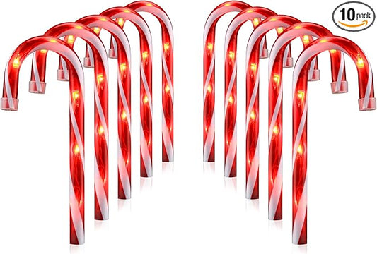 Christmas Candy Cane Lights, Candy Cane Lights Christmas Decorations Outdoor for Yard,Garden(10Inch), 10Pack
