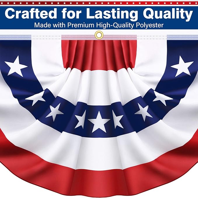 4 Pack USA Pleated Bunting Fan Flags, 1.5x3 Ft Patriotic Half Fan Banner American Flag Decoration Bunting for Outside Red White and Blue Decor Independence Day Memorial Day 4th of july Decorations