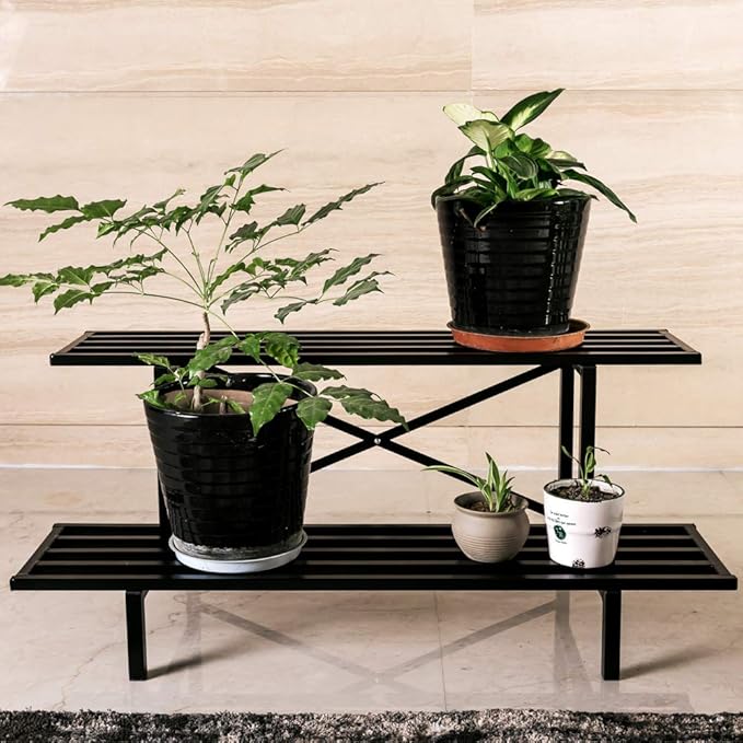 Zhongma 2 Tier Sturdy Metal Plant Stand Heavy Duty Plant Holder for Home Indoor and Outdoor,L45.67 x W17.5 x H14 inch, 440 LBS Capacity & Heavy Duty Construction …