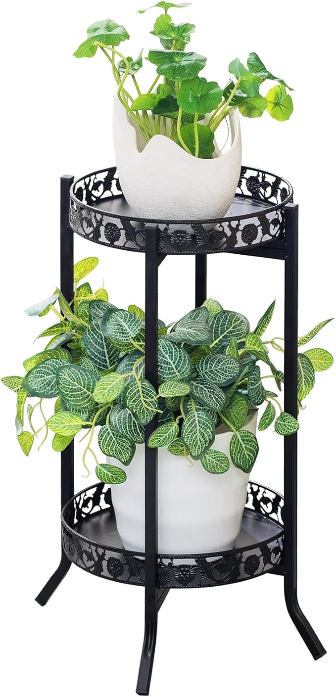 COPREE 2-tier Plant Stand, Space-Saving Iron Planter Shelves Flower Pot Organizer Rack Multiple Flower Pot Display Holder Shelf Indoor Outdoor Heavy Duty Planter Shelving Unit