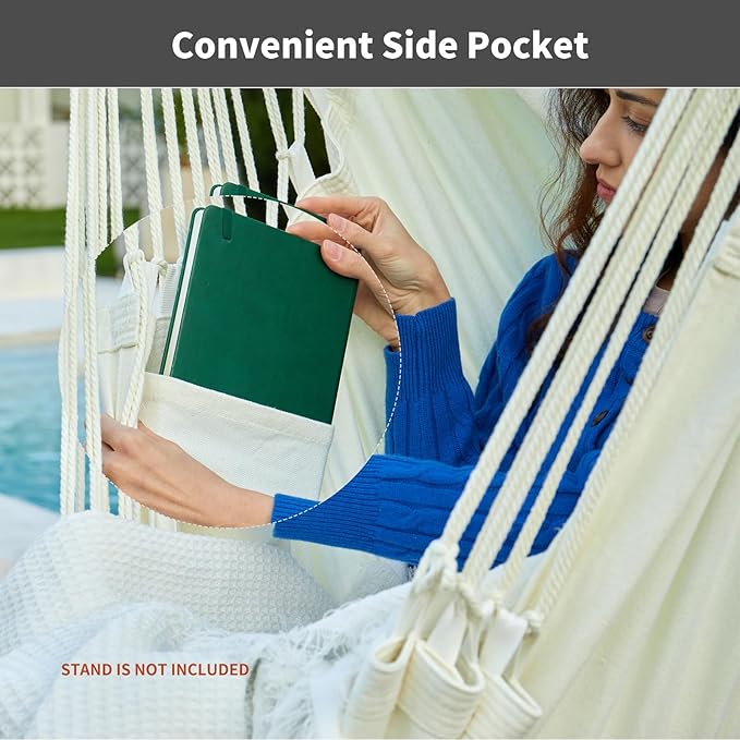 Hanging Hammock Chair Swing MAX 500 lbs Outdoor Hanging Chair with Footrest Indoor Swing Chair with Portable Steel Spreader Bar and Hardware Kit for Bedroom Living Room Patio Porch - White