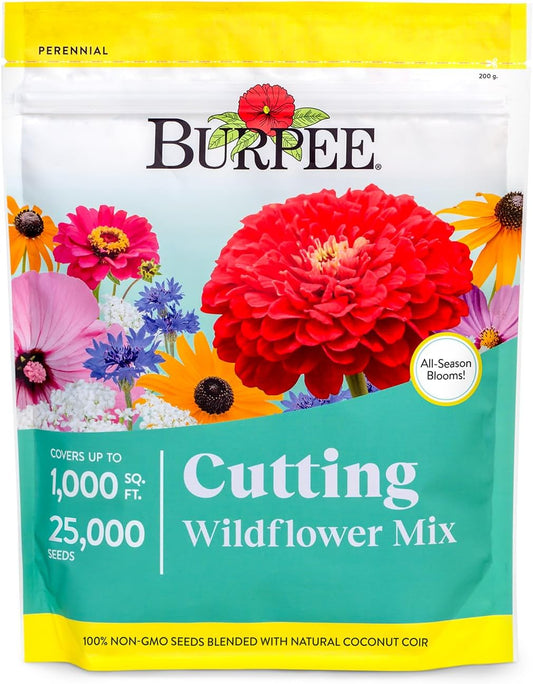 Burpee Wildflower Seeds Cutting Mix | 25,000 Bulk Seeds, Multi, 1 Bag | 15 Varieties of Non-GMO Flower Seeds | Perennial Wildflower Seeds Pollinator Mix | Covers 1,000 Sq. Ft.