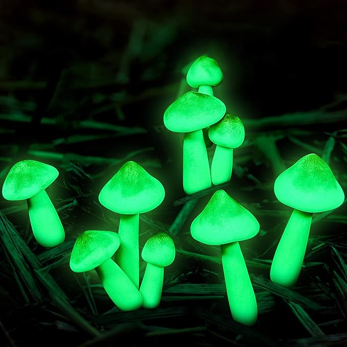 Taiyin 20 Pcs Luminous Mushroom Miniature Garden Mushrooms Outdoor Decor Waterproof Glow in The Dark Yard Decor for Fairy Outdoor Garden Micro Landscape Christmas Tree Decor