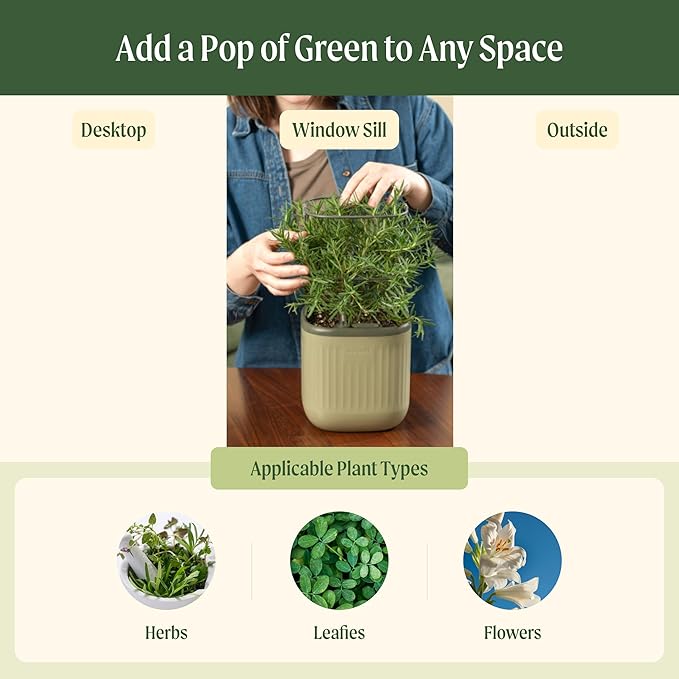 Vego garden Mini Planter Indoor Pots with Trellis Self-Watering Herb Countertop Planter for Climbing Vegetables Flowers Mint Plants Cage- Cream White