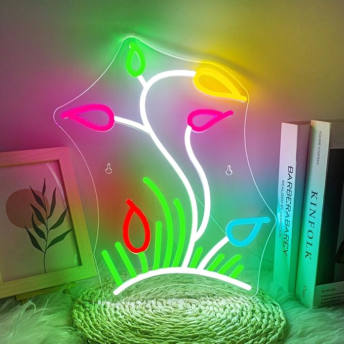 Flower Grasslands Neon Signs Tulips LED Neon Light for Wall Decor Flowers Shaped Light up Sign for Bedroom, Christmas Gift, Shop, Teen Room, lorists,Dormitory