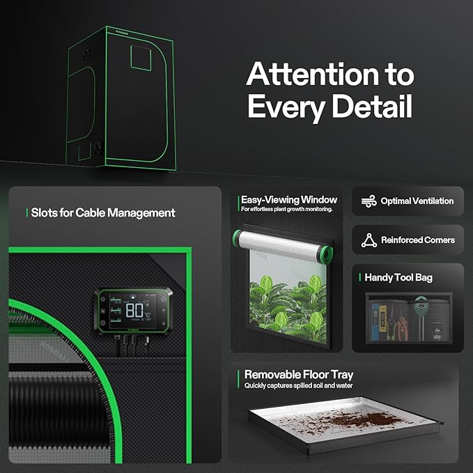 VIVOSUN S448 4x4 Grow Tent, 48"x48"x80" High Reflective Mylar with Observation Window and Floor Tray for Hydroponics Indoor Plant for VS4000/VSF4300