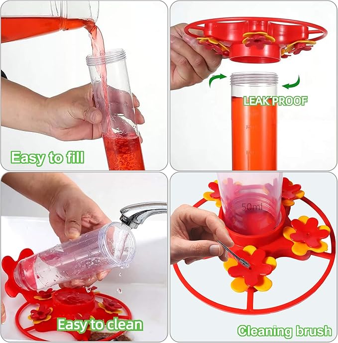 Hummingbird Feeders for Outdoors Hanging - 5 Feeding Ports 320 ml Plastic Hummingbird Feeder, Bee-Proof Leak-Proof No Drip, Easy to Clean with Cleaning Brush