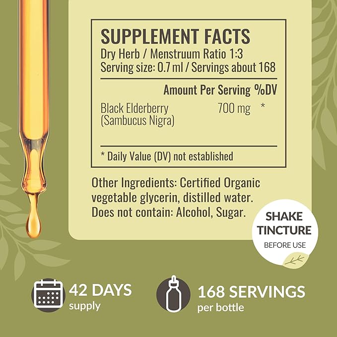 HERBAMAMA Black Elderberry Drops 42-Day Supply.