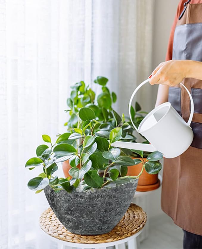 LaDoVita Plant Pots with Drainage Holes, 12 Inch Large Planters for Indoor Plants, Plastic Flower Pots Outdoor, 2 Pack, Marble Pattern Grey