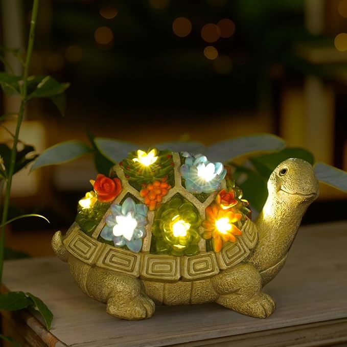 Solar Garden Turtle Statue - Turtle Decor with 7 Warming Solar LED Lights, Outdoor Decorations for Yard Patio Lawn & More, for Women, Moms, Birthdays or Turtle Lovers