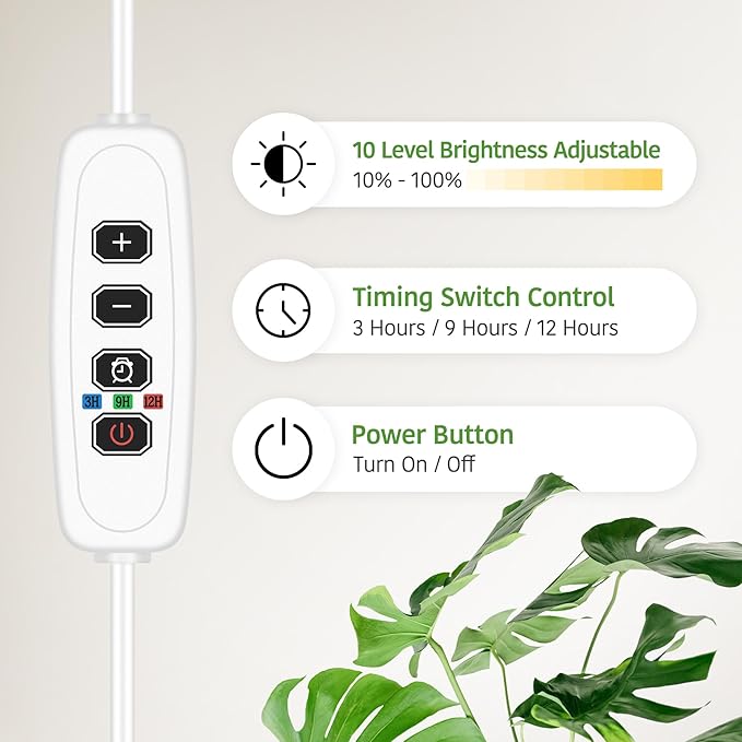 Grow Light for Indoor Plants, Floor Full Spectrum Plant Lights with Stand,Large Growing Lamps with Automatic Timer,60 Inch Height Adjustable,10 Level Dimmable,White Halo Led Growth Lamp