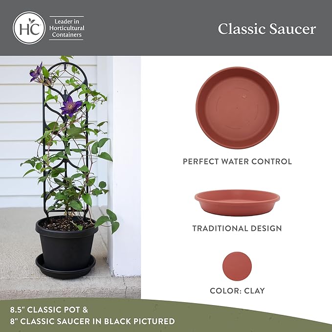 The HC Companies Flower Pot Saucers - Plastic Plant Saucer for Outdoors & Indoors - Traditional Design Plant Pot Trays for Water Drainage - Durable & Stylish Round Plant Tray (17.5-inch Clay)
