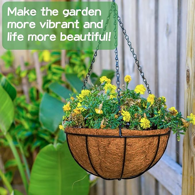 ZeeDix 6 Pack 10 Inch Metal Round Hanging Planter Basket with Coconut Liners Replacement, Hanging planters Baskets with Natural Coco Liner for Outdoor Indoor Planters Flowers Vegetables