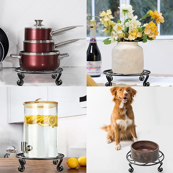 Yimobra 4 Pack Plant Stand for Flower Pot Heavy Duty Potted Holder Indoor Outdoor Metal Rustproof Iron Garden Container Round Supports Rack for Planter (4PC Black 11.8 x 3.1IN)