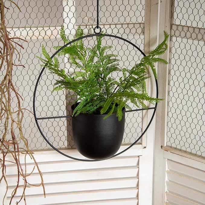 Boho Black Metal Plant Hanger,Metal Wall and Ceiling Hanging Planter, Modern Planter, Mid Century Flower Pot Plant Holder, Minimalist Planter for Indoor Outdoor Home Decor