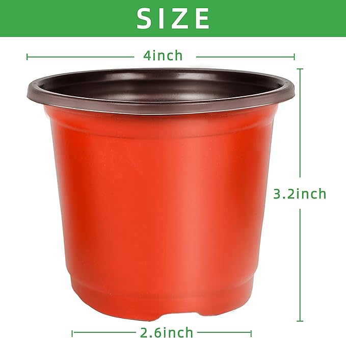 TDHDIKE 4" Small Plastic Plant Pots with 200 Red Seed Starting Pots for Indoor and Outdoor Planting