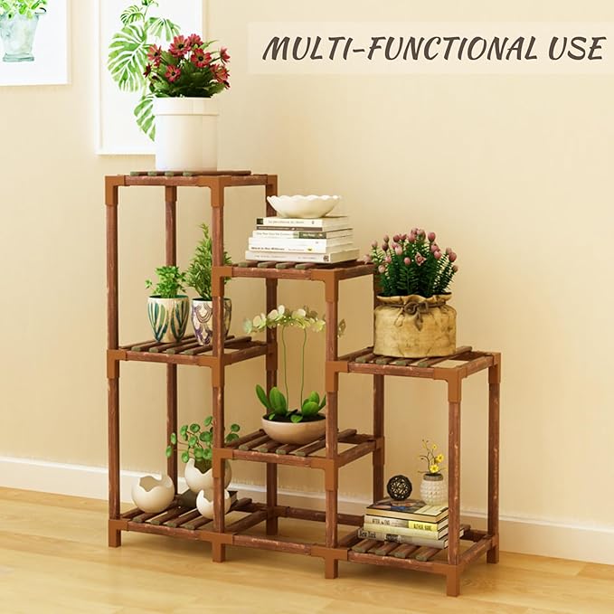 Plant Stand Indoor, 3-Tier Outdoor Wood Plant Stand for Multiple Plants, Accommodates 7 Potted Plants, Ideal for Room Corners, Balconies, Gardens, and Plant Gardening Gifts