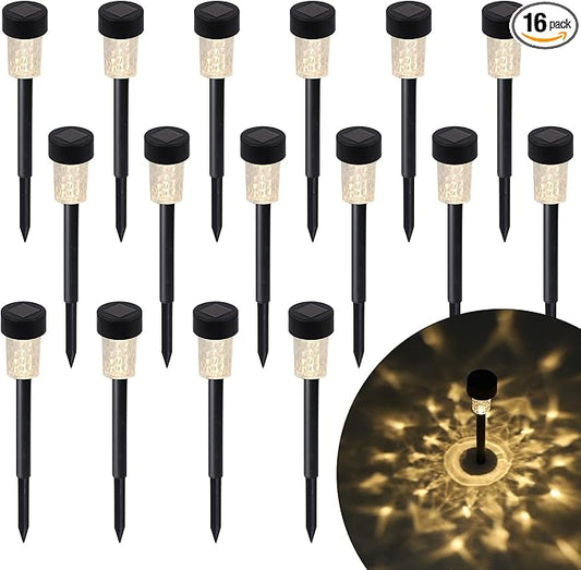 Dynaming 16 Pack Outdoor Solar Pathway Lights, Warm White LED Solar Powered Walkway Lights, Waterproof Landscape Decorative In-Ground Lighting for Garden Lawn Patio Yard Deck Driveway