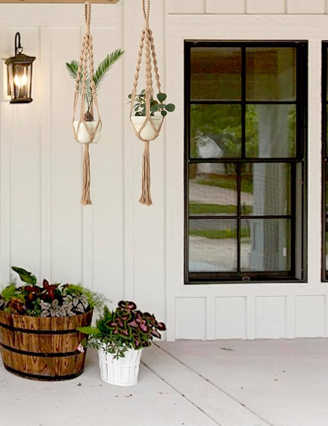 2Pcs Macrame Plant Hangers Indoor & Outdoor (27.56”) Boho Hanging Planters for Indoor Plants, Macrame Wall Hanging Decor for Flower Pots & Baskets (Pots Not Included)