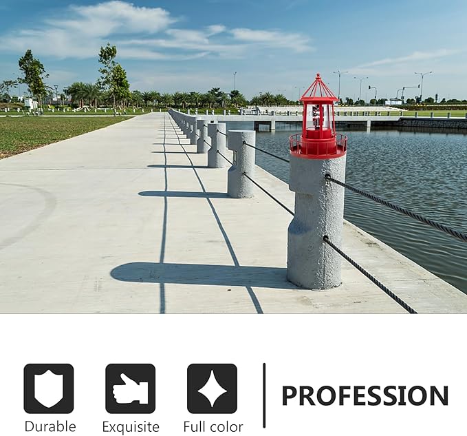 Operitacx Solar Powered Rotating Lighthouse Lamp - Waterproof Solar Lighthouse Outdoor Garden Decor, Led Yard Light for Patio, Lawn, and Pathway (Red)