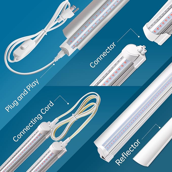 Barrina LED Grow Light 4FT,168W(4 x 42W, 1000W Equivalent), Full Spectrum, V-Shape with Reflector Combo, Grow Lights for Indoor Plants, Greenhouse, 4-Pack