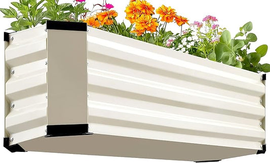 KING BIRD Raised Garden Bed Kit with Bottom 2025 Upgraded Galvanized Planter Garden Box Outdoor & Indoor for Gardening, Vegetables, Flowers, Beige, 35.4x11.8x11.8 in